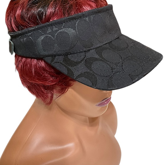 Coach Black Visor Hat with Signature Motif Leather Adjust Strap - Picture 15 of 16